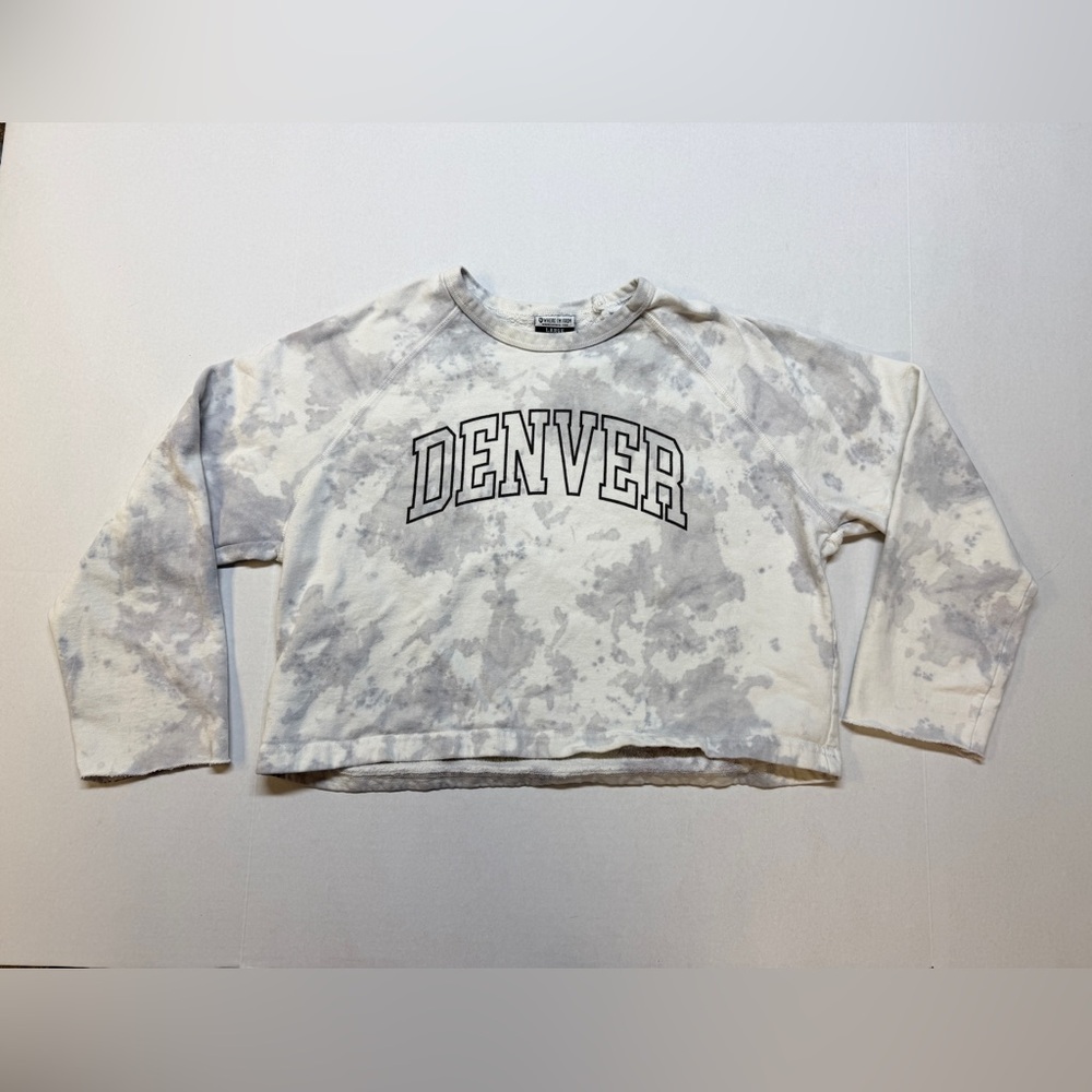 Grey Tie-Dye Cloud Pattern‎ Denver Women’s Large Cropped Sweatshirt